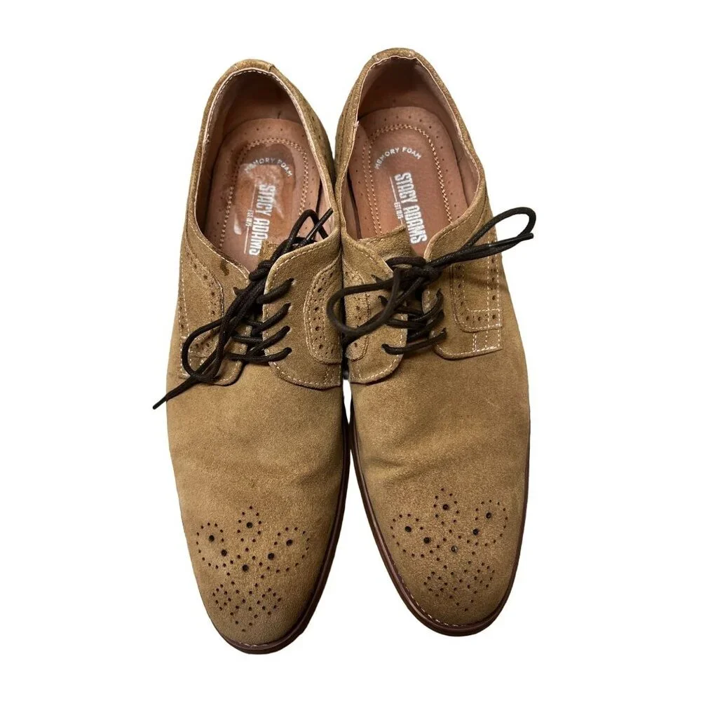 Stacy Adams Mens Suede Oxford Dress‎ Shoes 9M Tan Leather Upper & Lining NWOT